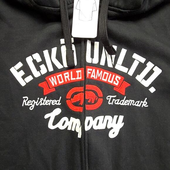 Ecko Unltd Hoodie Men's XL Black Zip Up Red Stripe Graphic Streetwear Jacket Y2K - Picture 2 of 11